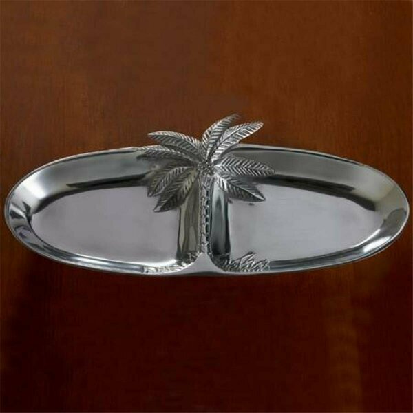Tarifa 1.5 x 7 x 15 in. Oval Silver Palm Tree Two Section Serving Tray TA3087183